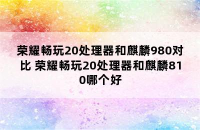 荣耀畅玩20处理器和麒麟980对比 荣耀畅玩20处理器和麒麟810哪个好